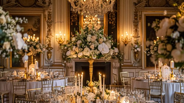 Grand wedding decoration in the country manor, floral decor and event celebration, flowers, wedding aisle and tablescape in the garden, English countryside style idea
