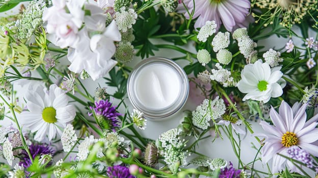 Face cream moisturiser as skincare and bodycare product with flowers background, spa and organic beauty cosmetics for natural skin care routine