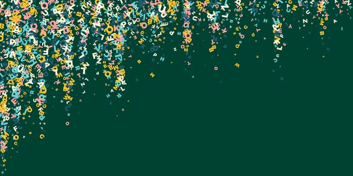 Concept of school background. Colorful childish falling letters of English language. Foreign languages study concept. Back to school banner .