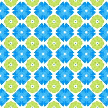 Watercolor summer ethnic border pattern. Green likable boho chic summer design. Textile ready creative print, swimwear fabric, wallpaper, wrapping. Ethnic hand painted pattern.