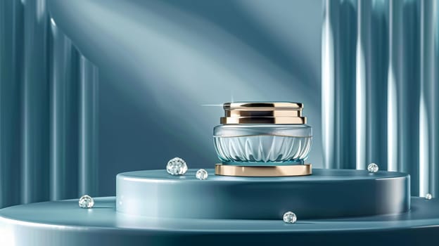 Face cream moisturiser, skincare and bodycare product on blue background, spa and organic beauty cosmetics for natural skin care routine