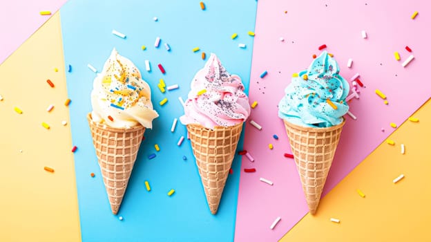 Ice cream colourful summer treat, sweet dessert in summertime, holiday food idea