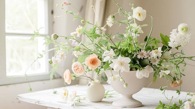 Spring flowers in vintage vase, beautiful floral arrangement, home decor, wedding and florist design