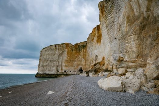 the famous calck cliffs in normandy france near etretat, view from the beach