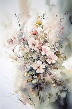 Floral watercolour fine art, romantic flowers, evoking a sense of tranquility and natural beauty, printable art design idea