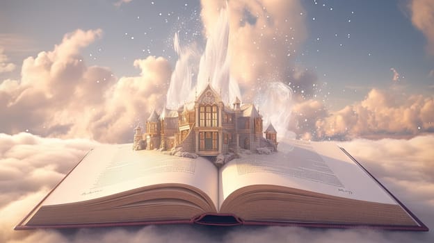 Open book with wisdow and knownedge on the pages. Education or religion concept in literature. Generated AI