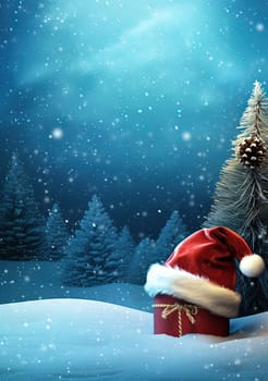 Santa hat on the snow for Christmas celebration. Winter holidays card with Santa cap. Generated AI