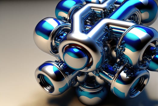 Abstract chrome pipes composition. Industry themed background with shiny metallic connected pipes. Generated AI