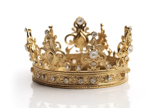 Beautuful shiny crown with medieval ornament and jeewelry. Ancient king or quenn crown. Generated AI