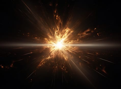 Sun flare with yellow rays and beams on dark background. Generated AI