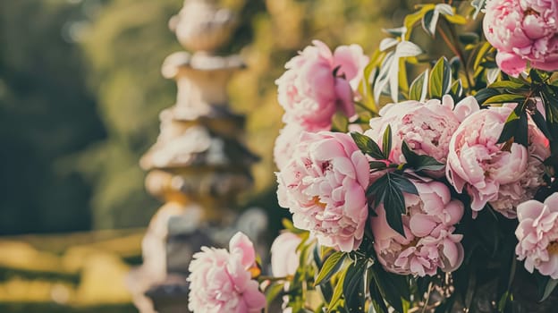 Wedding decoration with peonies, floral decor and event celebration, peony flowers and wedding ceremony in the garden, English country style