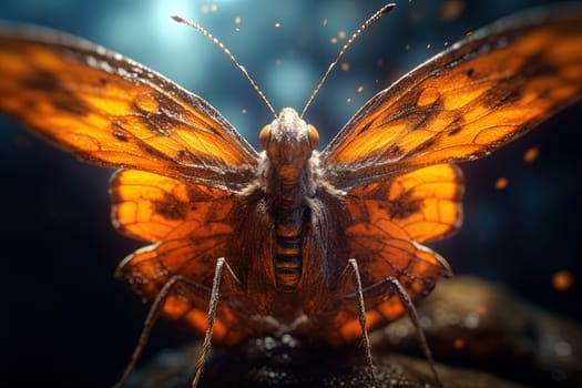 Alien butterfly from outer space looking at the camera. Cute alien insect macro image. Generative AI
