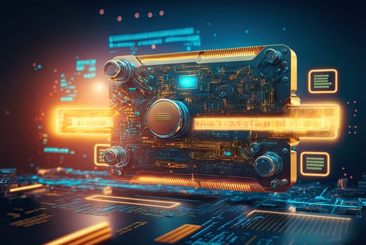 Technology abstract with shiny elements. HUD background with scientific and tech or data interface concept. Generated AI