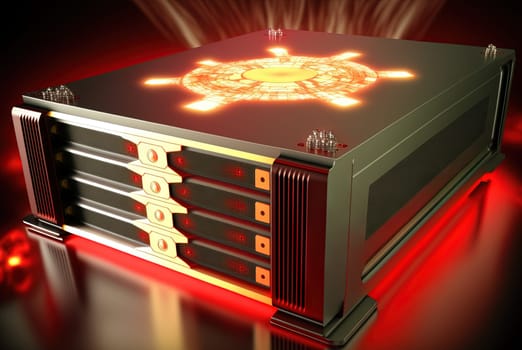 Server or cloud backup system, abstract tech device. Computer technology concept with digital storage. Generated AI