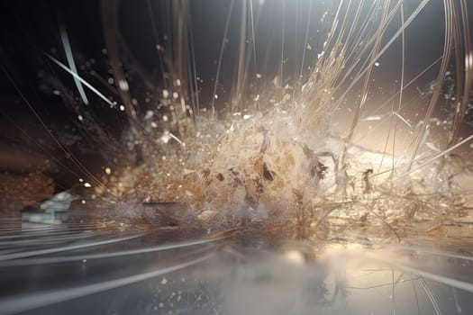Abstract burst of wires and particles on technology background. Scientific abstraction with mess of wires. Generated AI