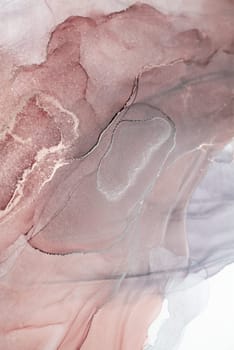 A close-up image of abstract art created with pink and grey ink. The swirls and patterns are reminiscent of clouds or smoke.