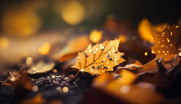 Abstract autumn background, beautiful countryside nature with autumnal leaves and bokeh, post-processed, generative ai