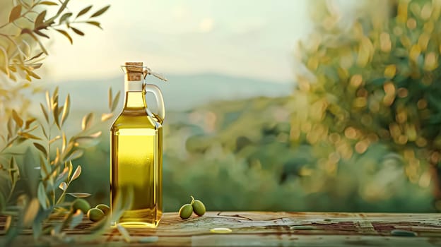 Olive oil bottle ad background with copyspace, vegetable oil commercial produce, food industry and retail concept