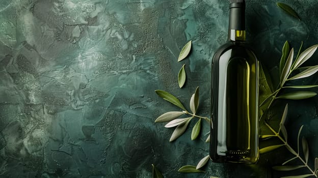 Olive oil bottle ad background with copyspace, vegetable oil commercial produce, food industry and retail concept