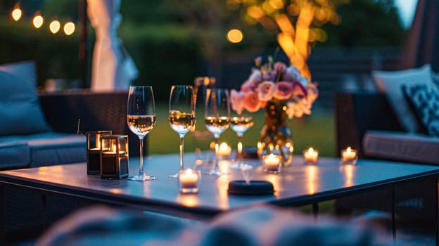 Summer party celebration in the garden, outdoor lounge and countryside house patio decor, English country cottage house design idea
