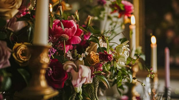 Grand wedding decoration in the country manor, floral decor and event celebration, flowers, wedding aisle and tablescape in the garden, English countryside style idea