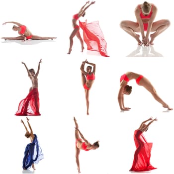 Photo collection of flexible girl dancing in studio