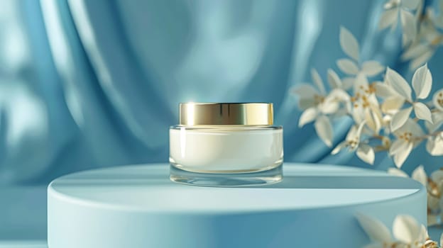 Face cream moisturiser, skincare and bodycare product on blue background, spa and organic beauty cosmetics for natural skin care routine