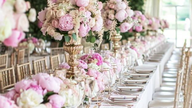 Wedding decoration with peonies, floral decor and event celebration, peony flowers and wedding ceremony in the garden, English country style