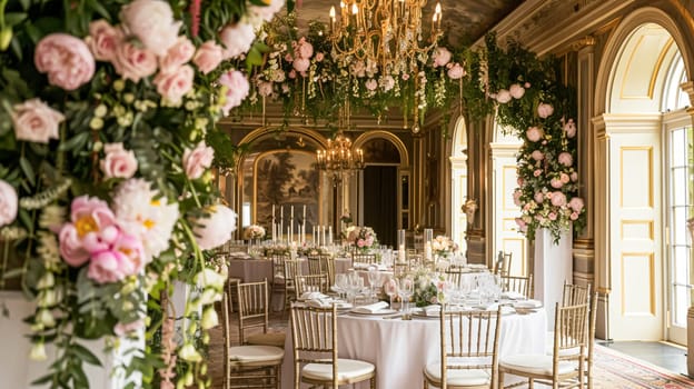 Wedding decoration with peonies, floral decor and event celebration, peony flowers and wedding ceremony in the garden, English country style