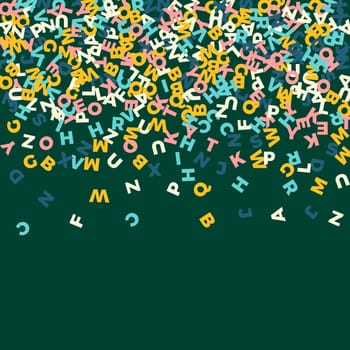 Scattered letters of latin alphabet. Colorful childish floating characters of English language. Foreign languages study concept. Back to school banner .