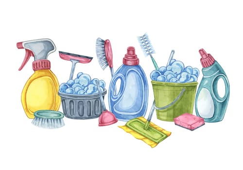 Comprehensive cleaning toolkit. Watercolor clipart for cleaning services, housekeeping businesses, digital content, classroom posters, brochures, website banners, social media, promotional flyers