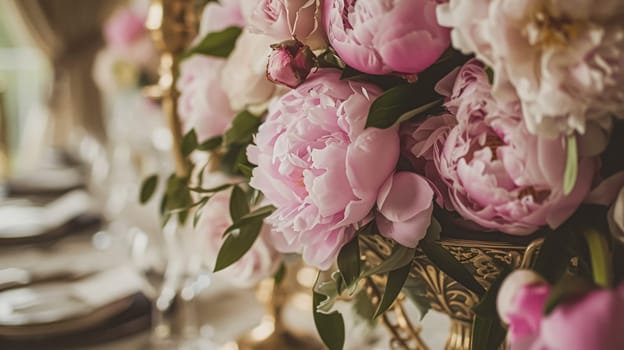 Wedding decoration with peonies, floral decor and event celebration, peony flowers and wedding ceremony in the garden, English country style