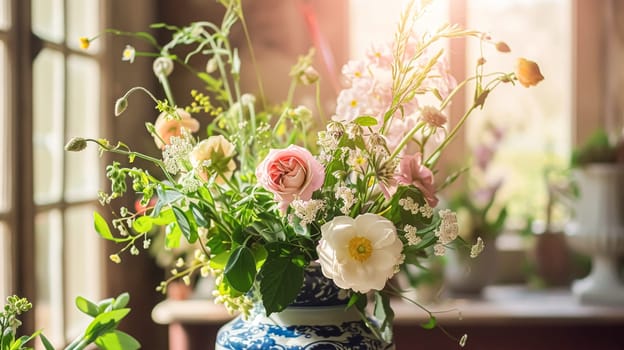 Spring flowers in vintage vase, beautiful floral arrangement, home decor, wedding and florist design