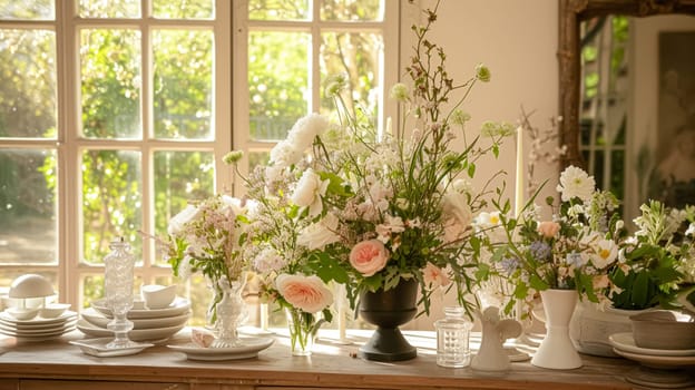 Spring flowers in vintage vase, beautiful floral arrangement, home decor, wedding and florist design