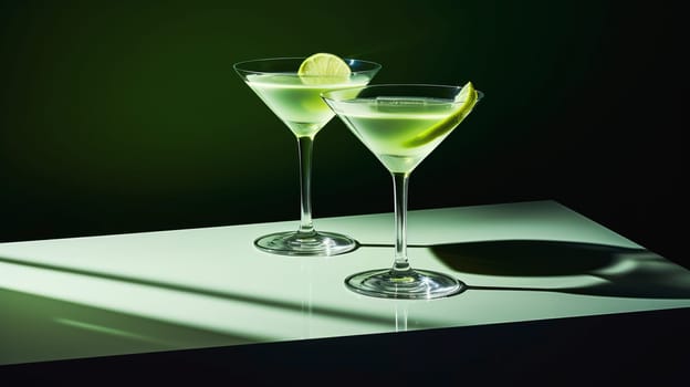 Two glass white cocktail on a dark background. Ai art. High quality photo