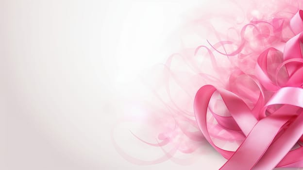 White background with pink ribbons. Banner with copyspace, Ai art