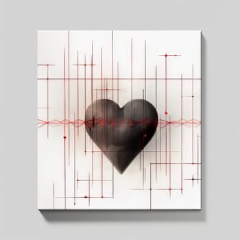 Black heart with ECG lines on white.