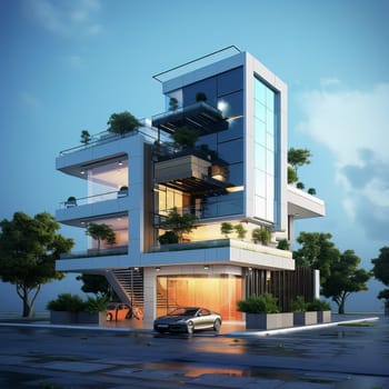 Modern architecture building. Al generated art. High quality photo