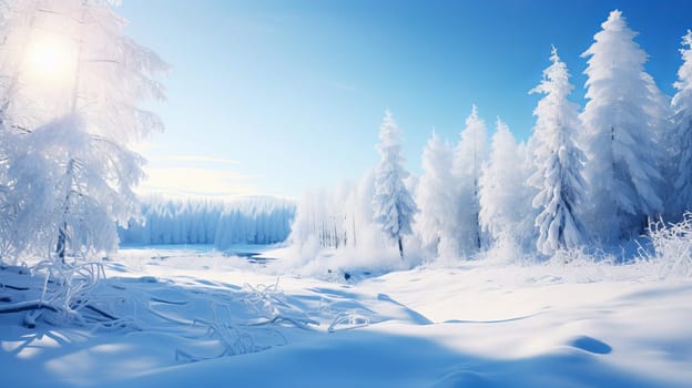 Winter background snow covered trees on a sunny day. High quality photo