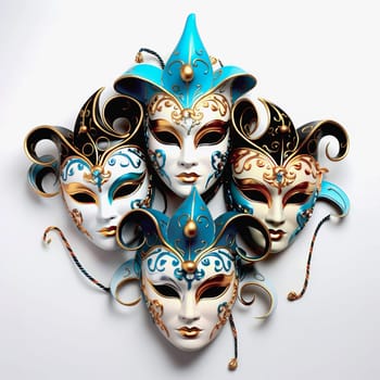 Various bright carnival masks. Concept of acting and entertaiment. Ai art. High quality photo