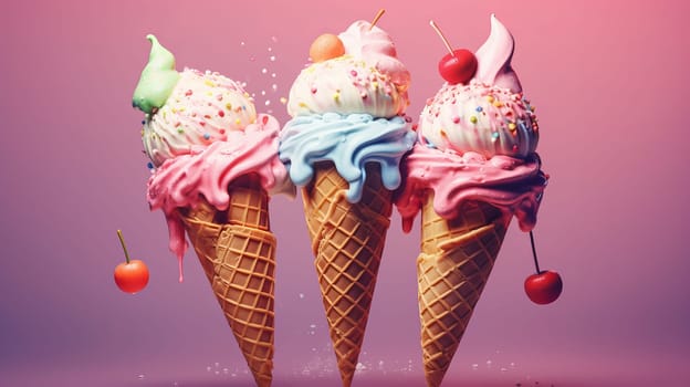 Delicious creamy assorted ice cream balls. Ai art. High quality photo