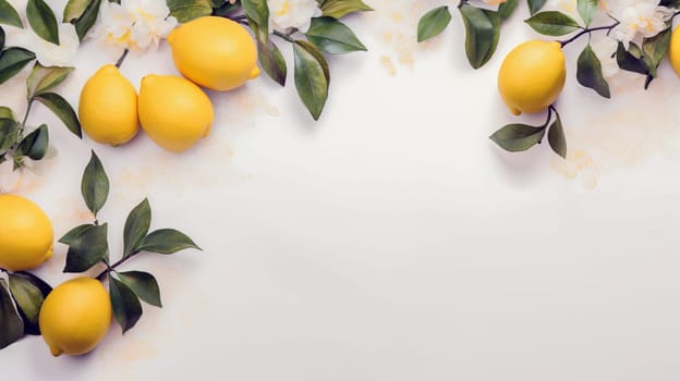 Background of fresh ripe lemon. Fruit pattern. Ai art