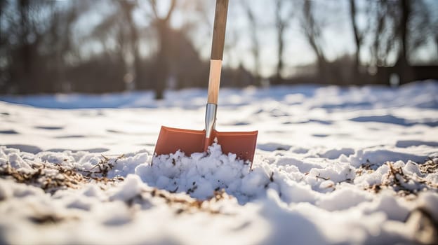 snow shovel in the snow . High quality photo