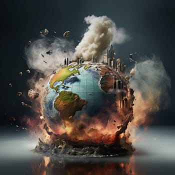 The globe is burning and smoking. Al generated art.