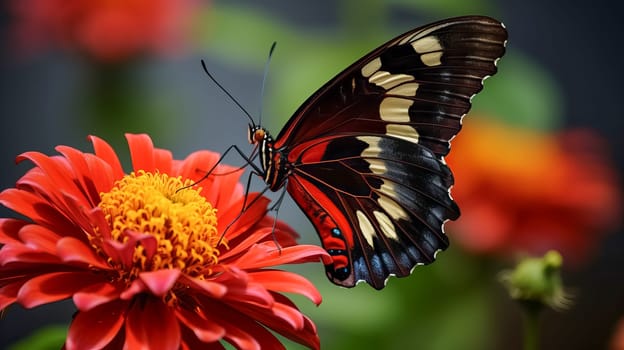 Beautiful multi-colored butterfly on a flower. Beauty in nature. Ai art.