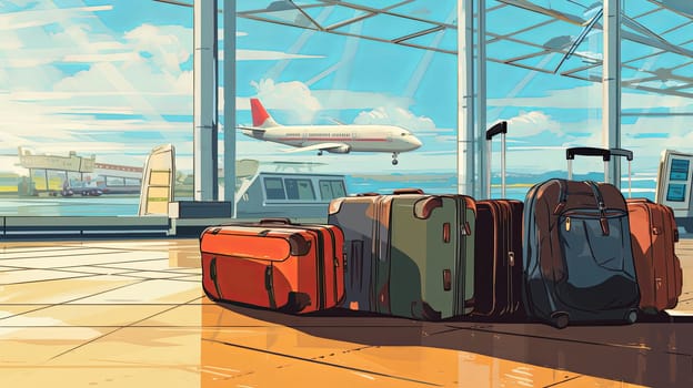 Baggage and bags in airport. Ai generated art. High quality photo