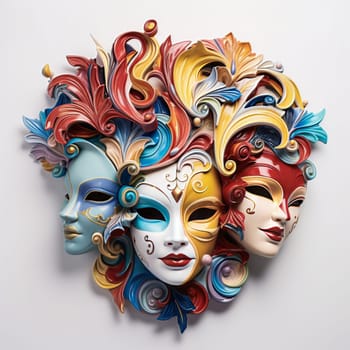 Various bright carnival masks. Concept of acting and entertaiment. Ai art. High quality photo