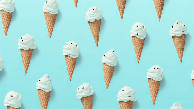 Ice cream pattern on patel blue background. Ai art