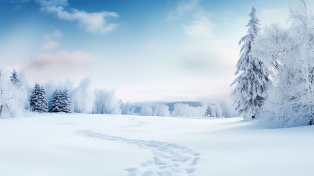 Winter background snow covered trees on a sunny day. High quality photo