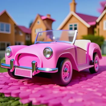 Barbie style pink car on the street. High quality photo